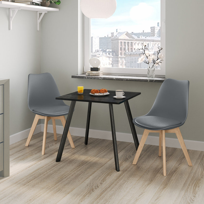 2 - Person Dining Set, Black Wood / Grey
