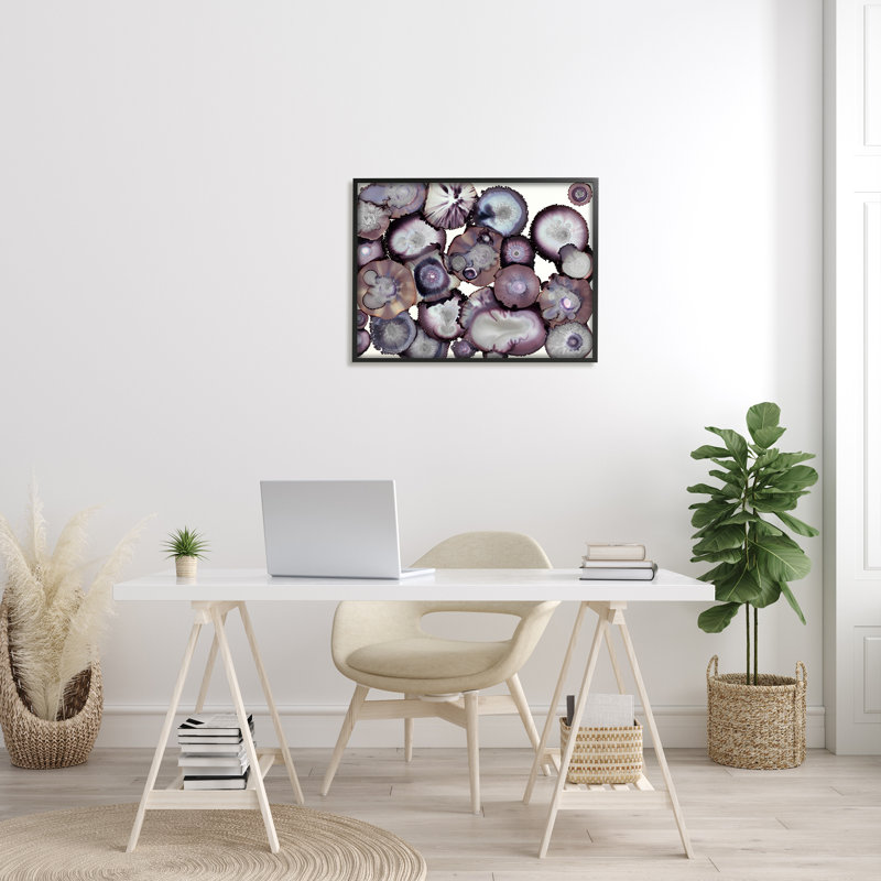 Géode abstraite grise et mauve, Giclée encadrée noir minuit, L 24 po x H 30 po