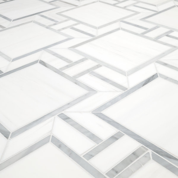 Calabria Frost Portico 11 in. x 13 in. Polished Marble Mosaic Floor and Wall Tile