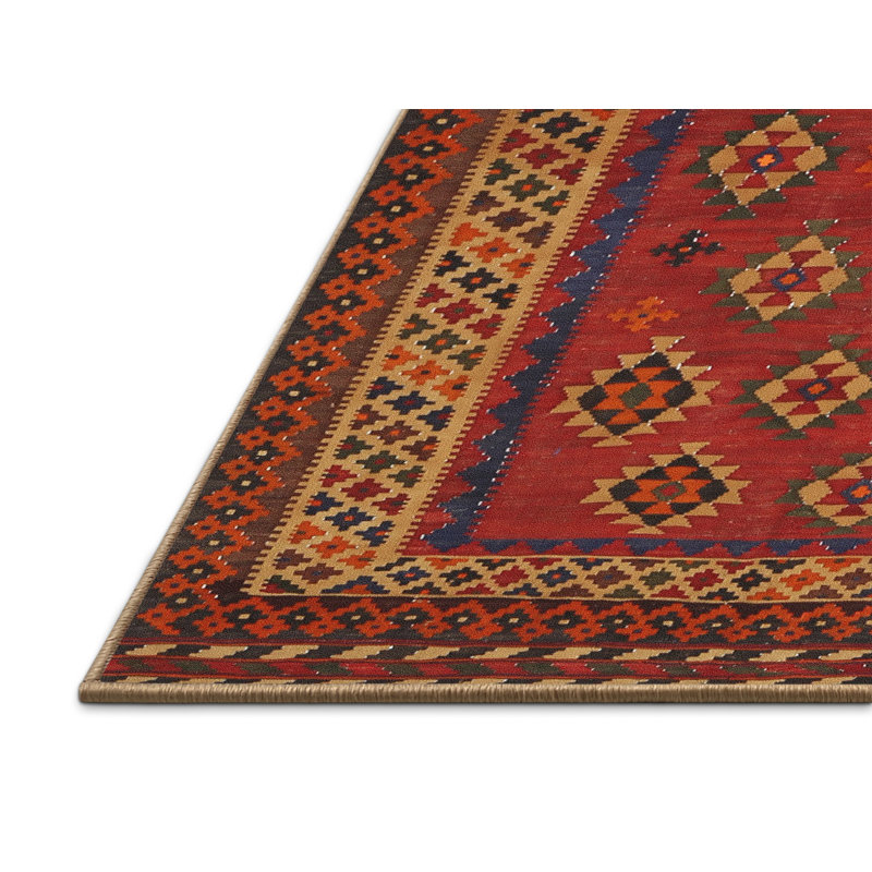 Tapis de zone rouge/brun/crème contemporaine, Rectangle 5 pi x 7 pi