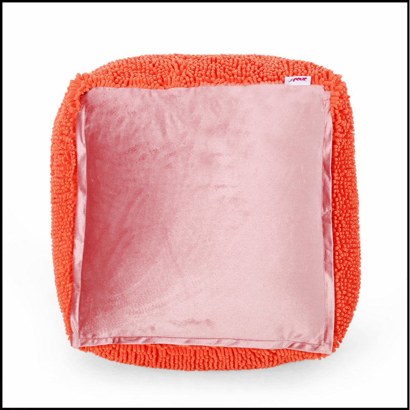 Repose-pieds carré en microfibre Spongy, Chenille, Corail