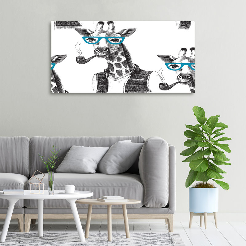 Giraffe With Glasses - No Frame Print on Canvas