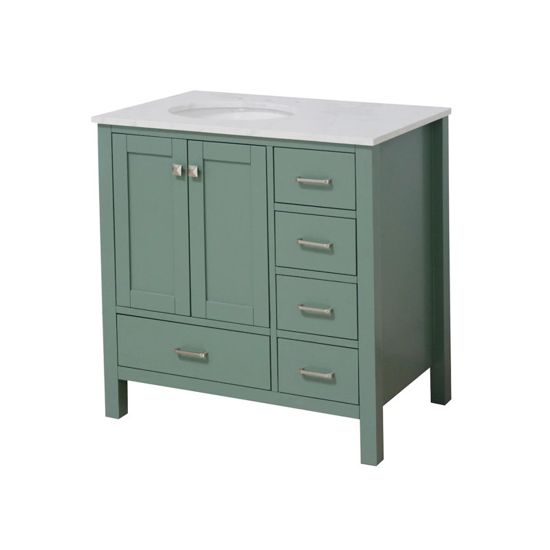 Ensemble de meuble-lavabo simple 36 po Claudett, Vert sauge, Carrara d'ingénierie