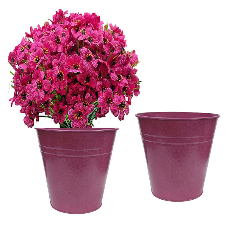 Jardinière en acier émaillé galvanisé, vase pour plantes de 8 po, rose cendré. Ensemble de deux, Mauve