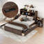 Lit plateforme double en bois massif brun clair avec lit gigogne simple et tiroirs de rangement