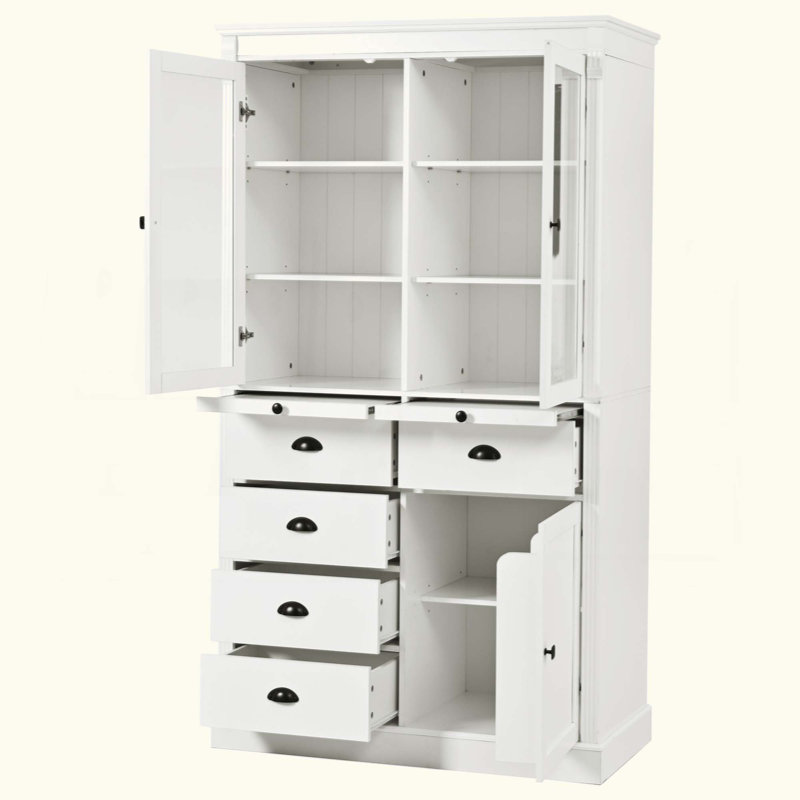 Garde-manger rétro, armoire de rangement avec portes en verre, armoire à café avec tiroirs, plateaux de service et tablettes pour la salle à manger et le salon