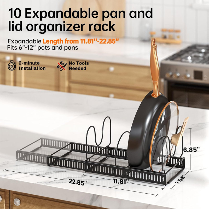 Expandable Pot Pan Lid Organizers inside Cabinet, 10 Divider