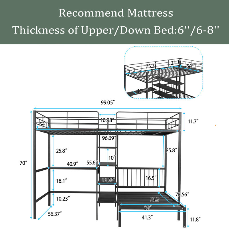 Ahamed Kids Full Over Twin Bunk Bed, Black