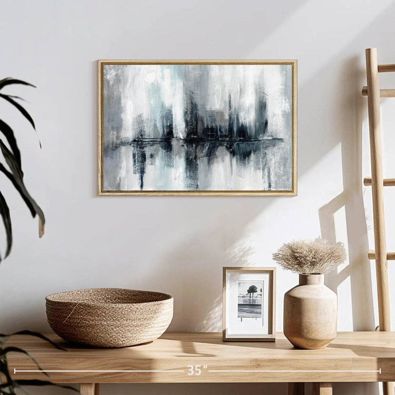 Lumières de port indigo, Cadre flottant en bois naturel, 19 po x 13 po