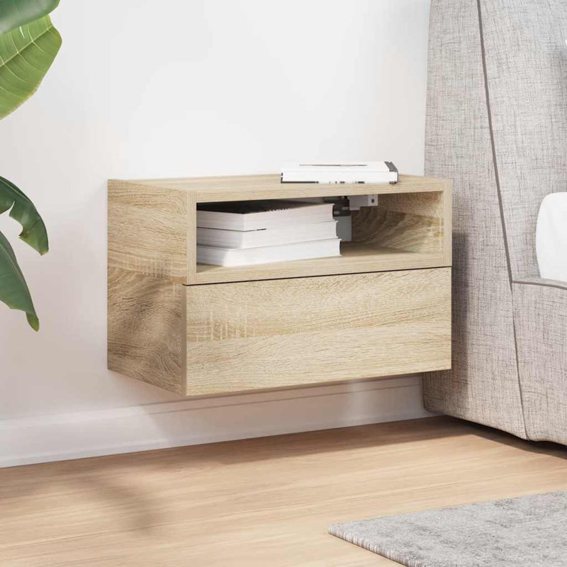 Cabriales 45cm W Manufactured Wood Bedside Table, Sonoma Oak, 1