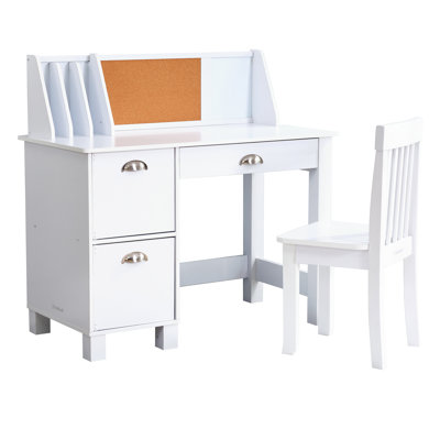 Children's Wooden Study Desk with Hutch and Chair