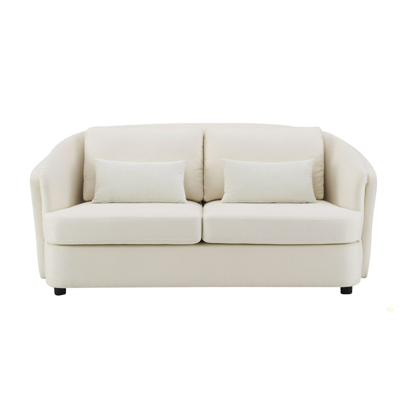 Mariko Beige Linen Loveseat With 2 Toss Pillows