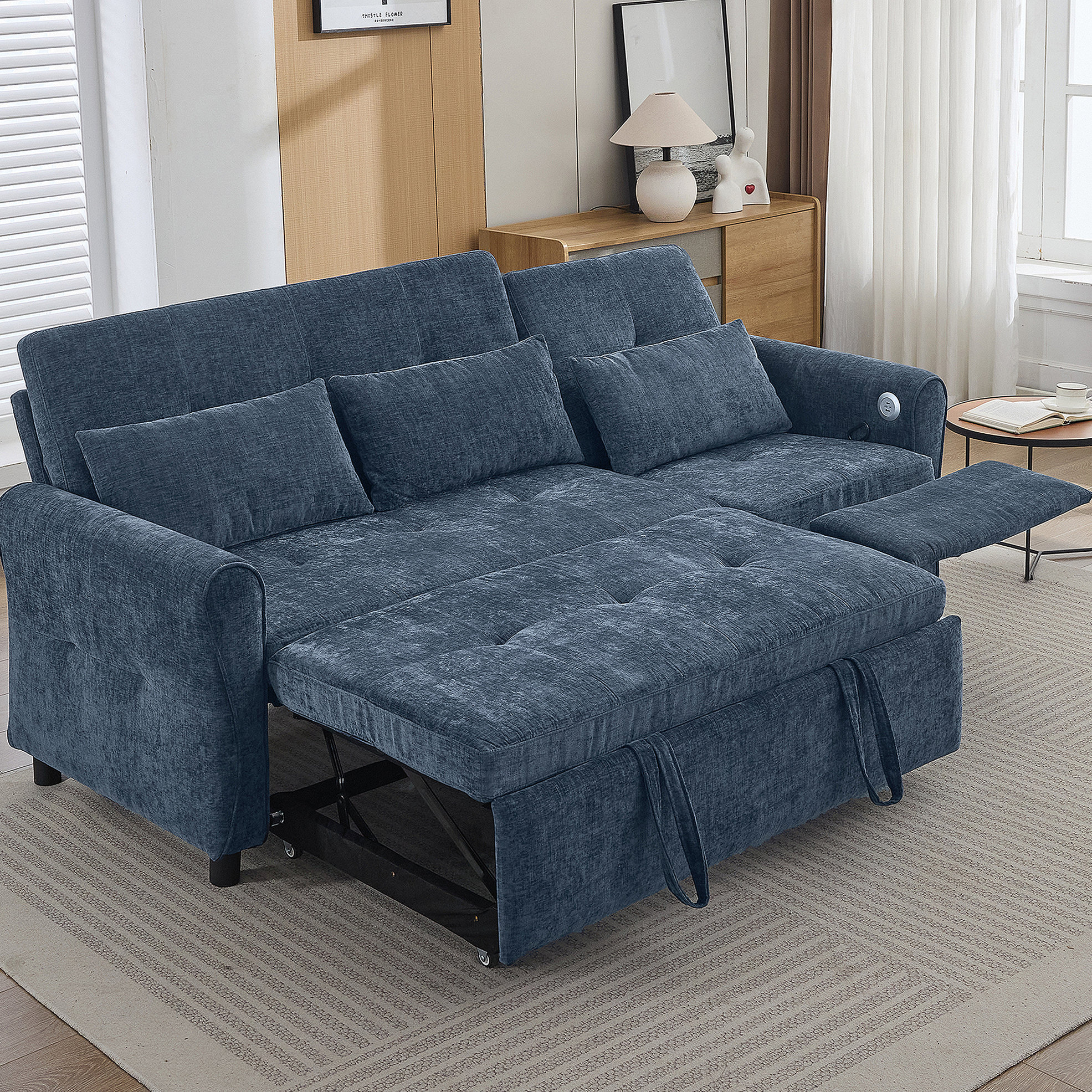 Two In One Chair Latitude Run® 2-In-1 Sofa With Pull-Out Sleeper And Reversible Recliner ...