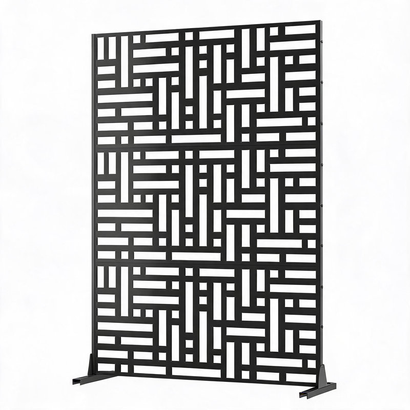 Panneau de clôture décoratif autoportant en métal moderne pour jardin et terrasse, en acier galvanisé, style tissé, antirouille, résistant aux intempéries, facile d'entretien, 119 x 183 cm (47 x 72 pouces).