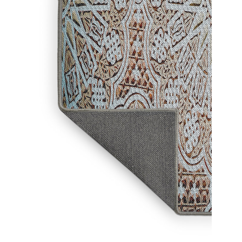 Tapis vert olive/gris à motifs, Rectangle 3 pi x 5 pi
