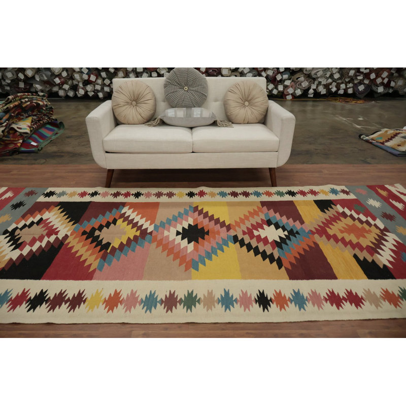 Tapis coloré inspiré du Sud-Ouest kilim 5 x 12