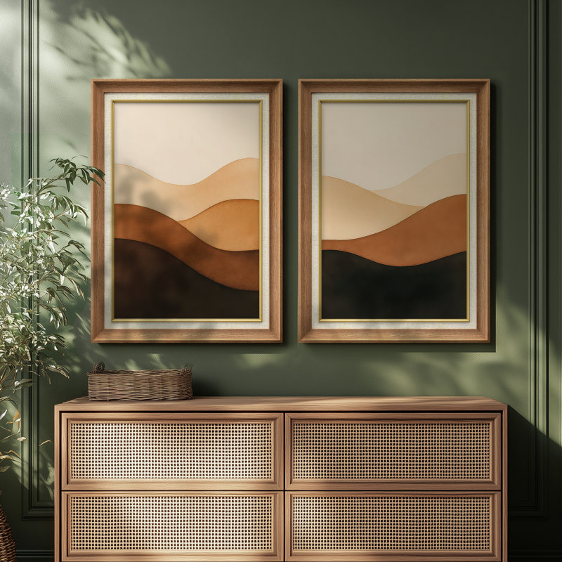 «Layered Desert Hills Warm Earth Landscape», ensemble de 2 reproductions d'art encadrées de qualité supérieure sur papier 26 po x 36 po