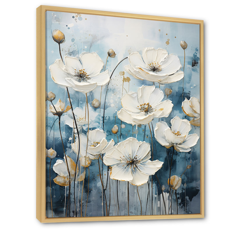 Minimalisme bleu blanc Buttercups II sur toile, H 40 po x l 30 po x P 1,5 po, Toile tendue