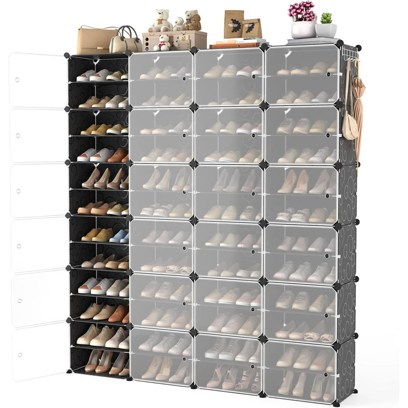 Portable Shoe Rack Organizer With Door, Expandable 12-Tier Shoe Storage Cabinet, Adjustable Stackable Detachable Design, Easy Assembly, Durable Plastic Construction