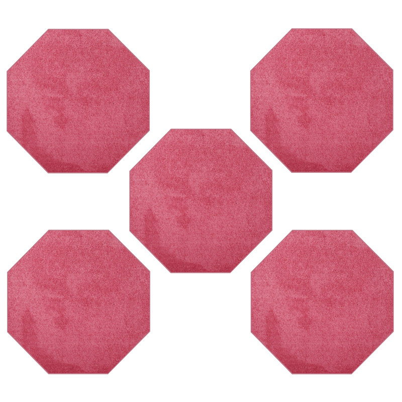 Ensemble de tapis intérieur / extérieur en polyester touffeté à la machine de couleur unie rose Kelson, Octogone 3 pi x 3 pi