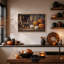 Art mural sur toile sculpté citrouilles orange et blanches avec bougies-997773579