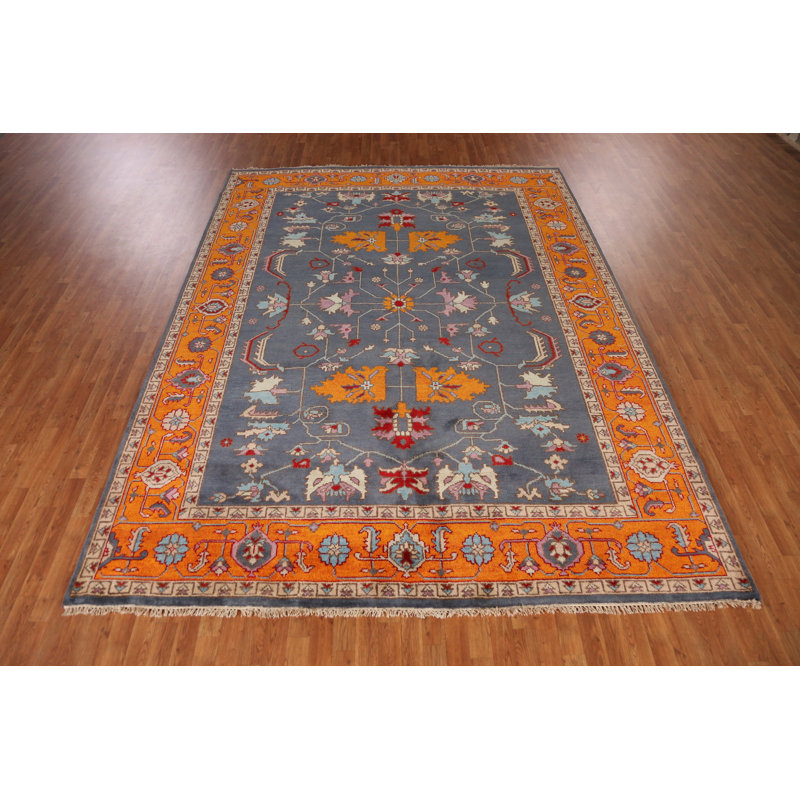 Tapis bleu traditionnel fait à la main 9 x 12 po
