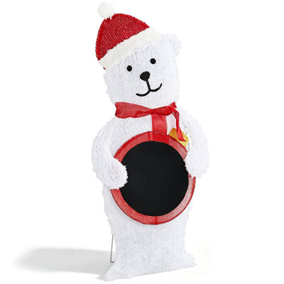 Décoration de Noël pré-éclairée en forme d'ours polaire 2,5D avec boule lumineuse, 3 pi H, blanc chaud, 1 pièce, présentoir lumineux des fêtes, blanc, 54 lumières DEL et prise américaine