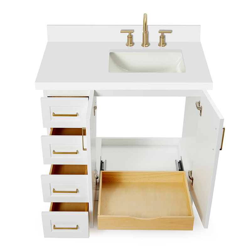 37 IN.  Single Bathroom Vanity, Right, Rectangular, White