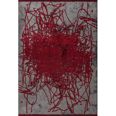 Rapture Gray/Red Abstract Luxury Area Rug