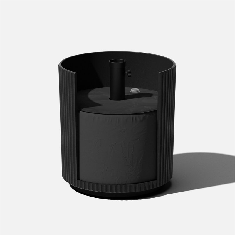 Black Plastic-Concrete Outdoor Side Table with Umbrella Hole