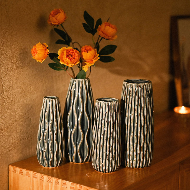 Ensemble de 2 vases décoratifs rustiques en céramique 9,5 pouces, Bleu