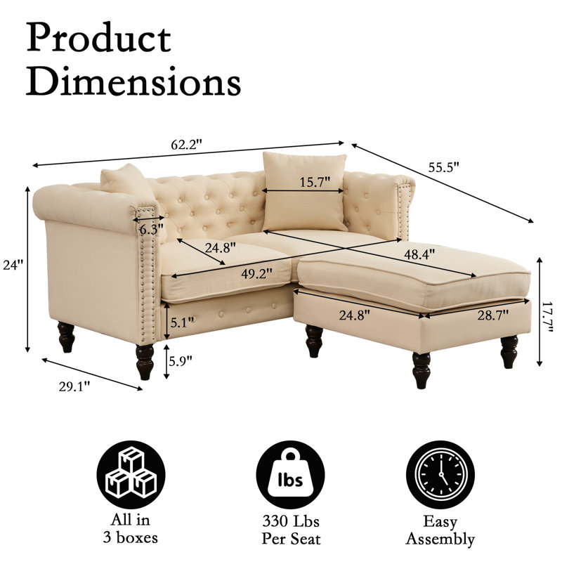 3 - Piece Upholstered L Shape Sectional Sofa Modular Sectional With Reversible Chaise , Beige Linen