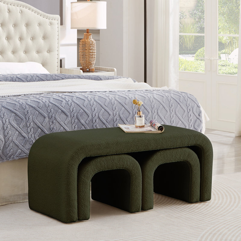 Set of 3 U-Shaped Modern Bench, Dark Green