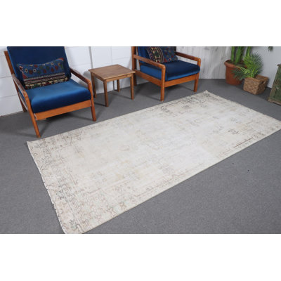 Vintage Turkish Area Rug in Light Pastel Tones with Subtle Geometric Patterns for Oriental Decor