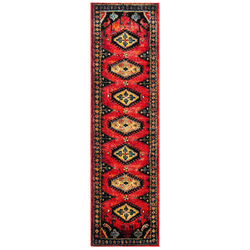 Tapis rouge / noir du Sud-Ouest duchamps, Rectangle 2 pi 7 po x 5 pi