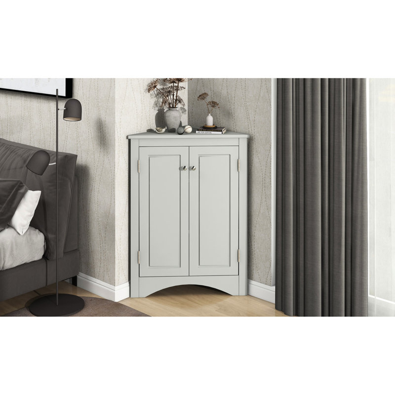 Modern Grey Triangle Cabinet - Adjustable Shelves For Living Spaces Freestanding Storage Practical Needs, Gray