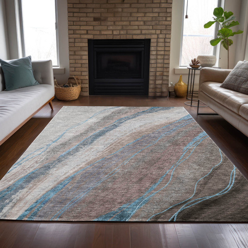 Tapis intérieur / extérieur brun lavable à la machine Xhevrie, Rectangle 10 pi x 14 pi