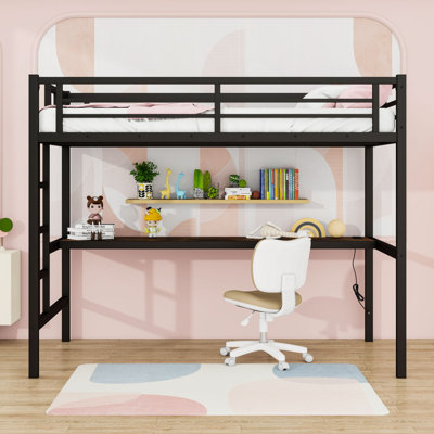Metal Loft Bed With Integrated Desk, Charging Station And LED Lighting by Harriet Bee
