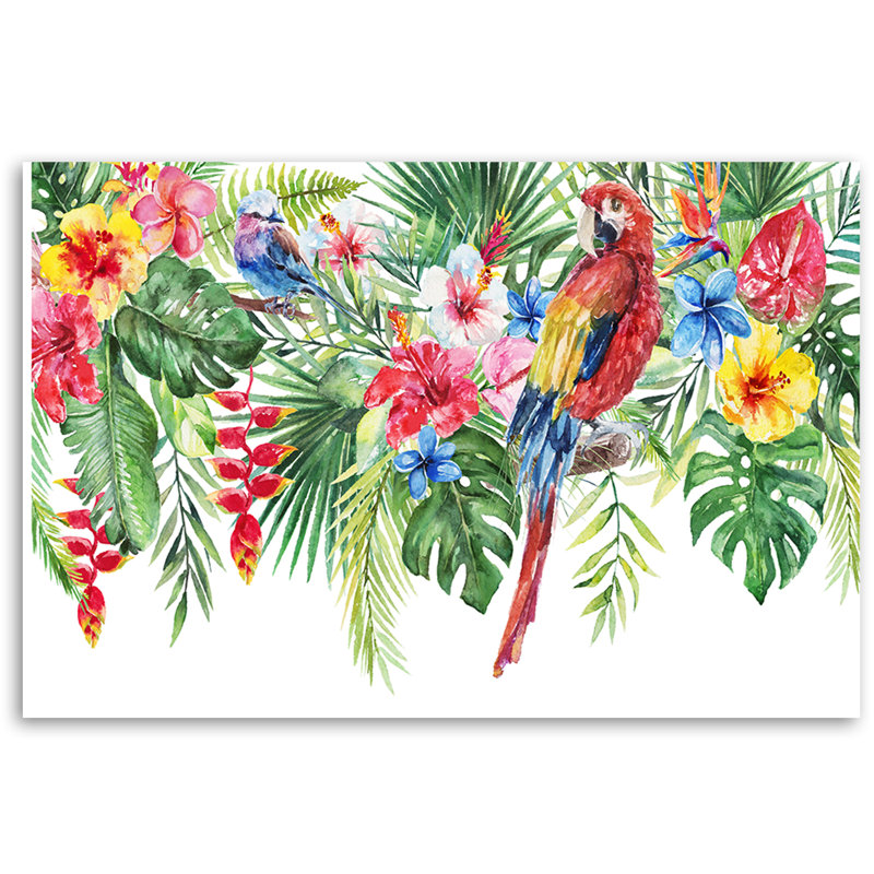 Tropical Parrot Flowers - Wrapped Canvas Print, 70cm H x 100cm W