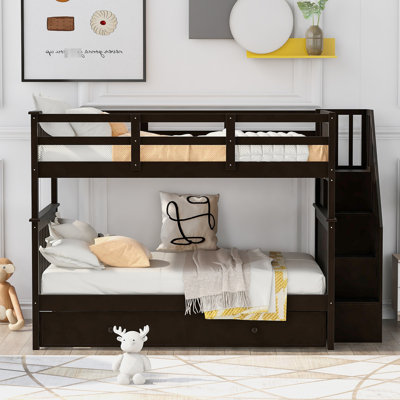 Bedroom Bunk Bed With Twin Trundle And Spacious Storage System Ample Capacity