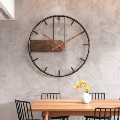 Horloge murale 24 pouces Grand Minimalisme Horloge à chiffres décoratifs Horloge rétro en noyer pour le salon Bar Hotel Office Home Decor