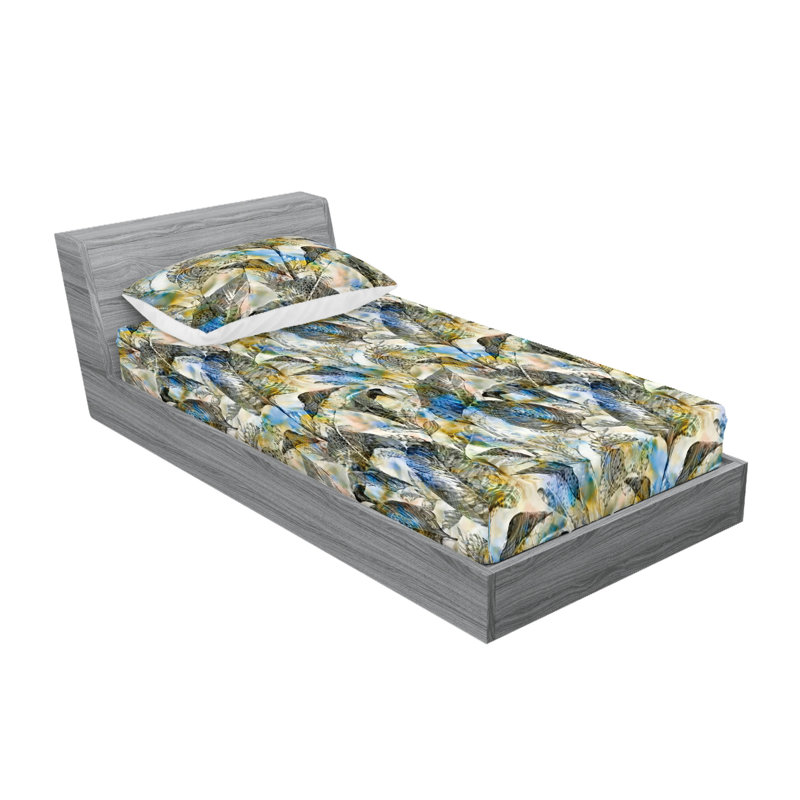 Drap-housse et taies décoratives 3 pièces Ambesonne, Gris, bleu, coquille d'œuf / floral