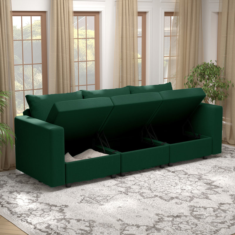 Canapé rembourré modulaire avec rangement, H 24 po x l 90 po x P 32 po