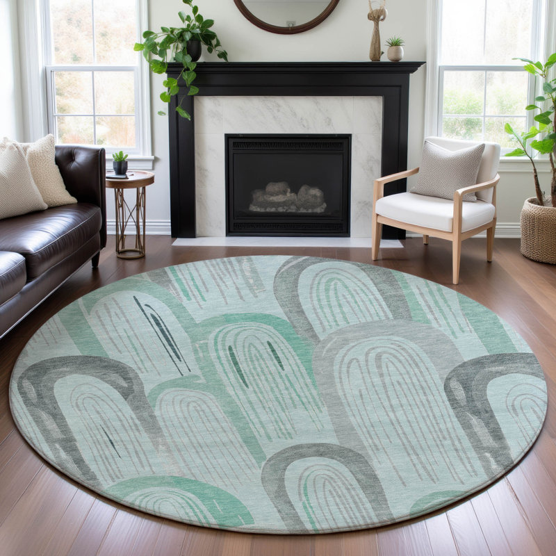 Premium Machine Washable Harjo AMF1588 Geometric Rug, Round 8'