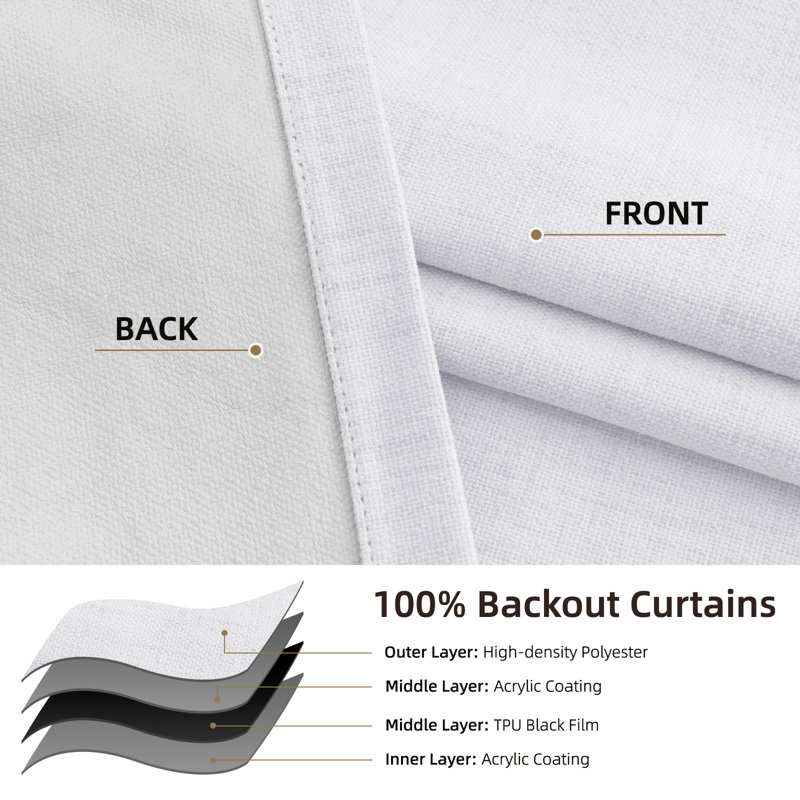 Graciella Thermal Insulated Faux Linen Textured 100% Blackout Curtains for Bedroom Living Room Back Tab/Rod Pocket