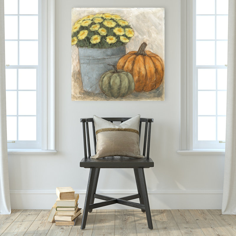 Art floral, pot de fleurs et citrouilles I, 32" H x 32" W