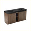 Meuble-lavabo autoportant en noyer de 60 po avec lavabo double 60 po, armoire de salle de bain moderne avec 3 trous de robinet et double cuve noire-129231769