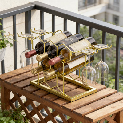 3-Tier Countertop Wine Rack With Glass Holder, Freestanding Metal Storage Stand Holds 8 Bottles & 4 Glasses, Space-Saving Design For Home Kitchen, Bar, Or Cellar