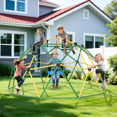 Climbing Dome For Kids 3-10, 10FT Geometric Dome Climber Playground With Hammock & Swing, Climbing Toys Play Equipment Backyard - Supports 1000LBS Outdoor Playset And Easy Assembly