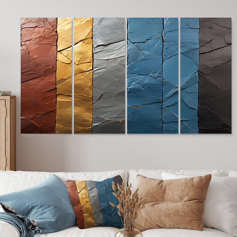 Boho Earth Element Stones Mosaic I - ensemble de 4 décorations murales Boho Mosaic, H 28 po x l 48 po